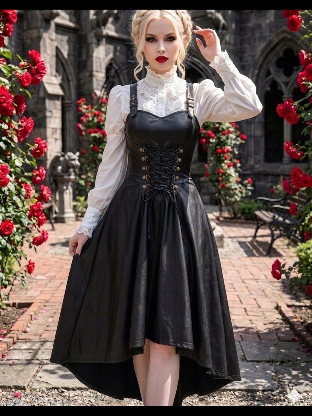 Black Faux Leather High-Low Lace-Up Dress